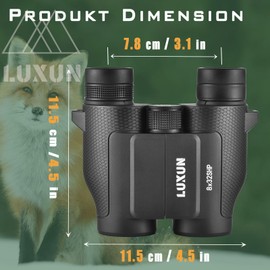 LUXUN 8 x 32 Small Binoculars Adult Compact Binoculars for Hunting Large Eyepiece Ultrasharp Binoculars Mini Binoculars for Bird Watching, Black
