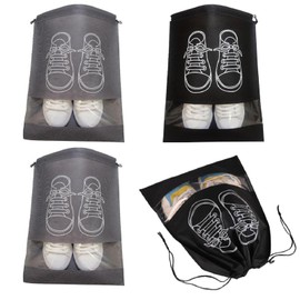 SensaBliss Shoe Case, Set of 4, Shoe Bag, Shoe Bag, Non-woven Fabric, Drawstring Bag, Transparent Window, Foldable, Waterproof, Dustproof, Multi-functional Storage Pouch, For Sports, Travel, Business