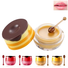 Ninnyi 4PCS Strawberry & Honey Bee Lip Balm, Moisturizing Lips Mask for Day and Night Care Set