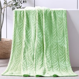 Whale Flotilla Flannel Fleece Throw Blanket for Couch, Soft Fluffy Velvet Sofa Blanket with Decorative Vintage Pattern for All Season, Warm and Lightweight, 50x60 Inch, Light Green