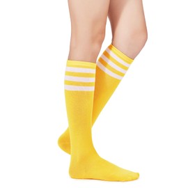American Trends Women Softball Socks Knee High Tube Socks Long Baseball Soccer Socks for Youth Girls 1 Pack Yellow White One Size