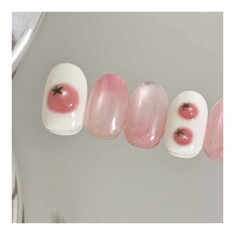 [Handmade Nail Tips] Tomato Flavor Nail Tips - Short Oval