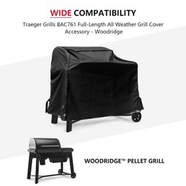 Outdoor Heavy Duty Waterproof Pellet Grill Cover for Traeger Woodridge Pellet Grill,Compatible with Traeger Grill Accessories BAC761 Full-Length All Weather Grill Cover Accessory,Black