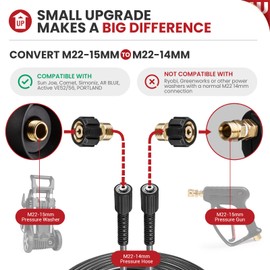 WOJET Pressure Washer Adapter, M22 15mm Female Thread to M22 14mm Male Fitting, 5000 PSI Power Washer Hose Coupler, Connect M22 14mm Quick Connect to Power Washer or Accessories with 15mm Outlet/Inlet