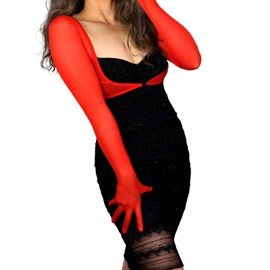 DooWay Women Bolero Sun Gloves Lace Sheer Long Arm Warmer Shrugs Red