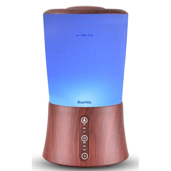 BlueHills Large 2000 ML XL Essential Oil Diffuser Aroma Humidifier 2 Liter Capacity for Big Living Room Home Baby Long Run XL Huge Coverage Area High Mist Timer Dark Wood Grain 2L S3