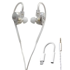 RitMoment RIT10 Pro Wired Earbuds - Balanced Sound & Rich Bass, Dual Magnetic Dynamic Driver, Ultra Comfort, in Ear Monitor IEM Earphones (3.5 No Mic + Type-C Cable, Clear)