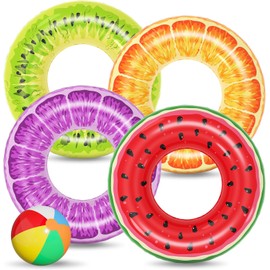 Jasonwell Alberca Inflables para Alberca - 2 Pack Flotadores Tubos Salvavidas para Niños Flotadores para Alberca Natación Anillos de Frutas Sandía