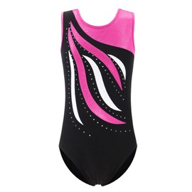 XFGIRLS Gymnastics Leotards for Girls - Sleeveless Sparkle Shiny Athletic Ballet Dance Leotards - Black, Hotpink 8A