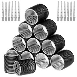 QWORK® 24 Pcs Hair Rollers Set - 12 Self Grip Hair Curlers (Ø48mm) & 12 Duckbill Clips (90mm), DIY Salon Hairdressing Tools for Long, Medium, Short Hair
