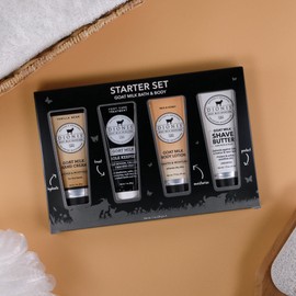 Dionis Goat Milk Skincare Bath & Body Starter Kit Gift Set - Hydrating & Moisturizing Hand Cream, Body Lotion, Foot Cream & Shave Butter - Made in the USA - Cruelty free,1 oz
