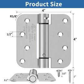 4 Inch Self Closing Door Hinges, 5/8" Radius Corners Spring Loaded Hinges for Exterior, Garage, Front and Back Door, UL Listed, for Left and Right Hand Door, Brushed Nickel, 3 Pack
