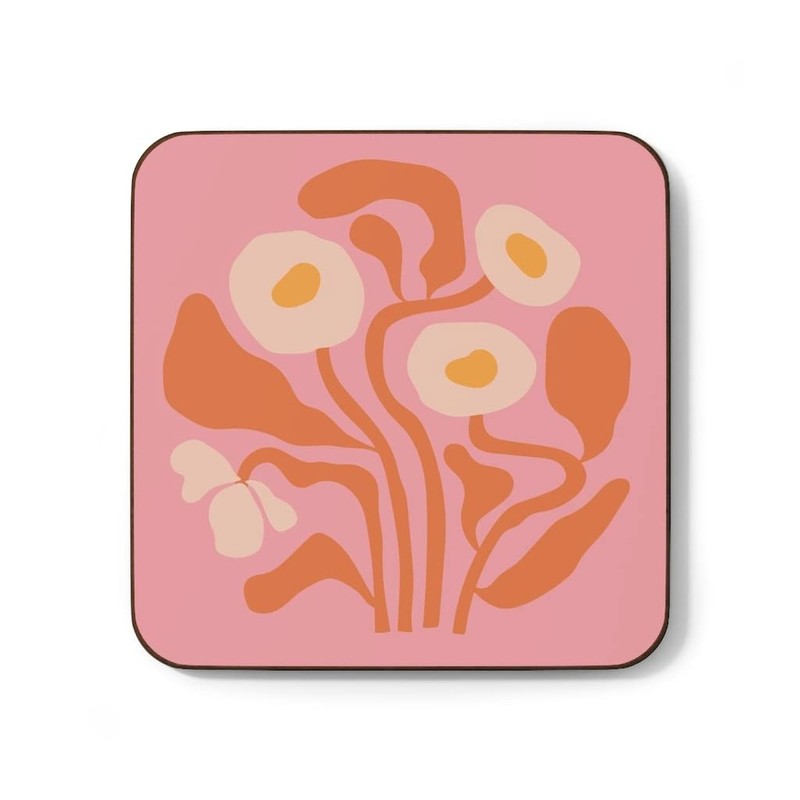 4 Coaster Set Retro Flowers 60s 70s Vintage Inspired