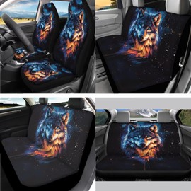 PCSJRKG Wolf Printed 15 Pcs Car Seat Cover Set, Universal Car Accessory Set Front Rear Seat Covers Seat Belt Covers Steering Wheel Cover Car Coaster Car Headrest Cover