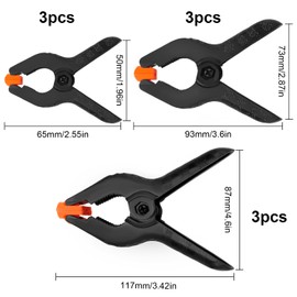 YIXISI 9 PCS Nylon Spring Clamps, 2 inch 3 inch 4 inch Plastic Heavy Duty Spring Clips, Extra Strength Spring Clamps, Clamps for DIY Projects, Photo Studios, Photo Background