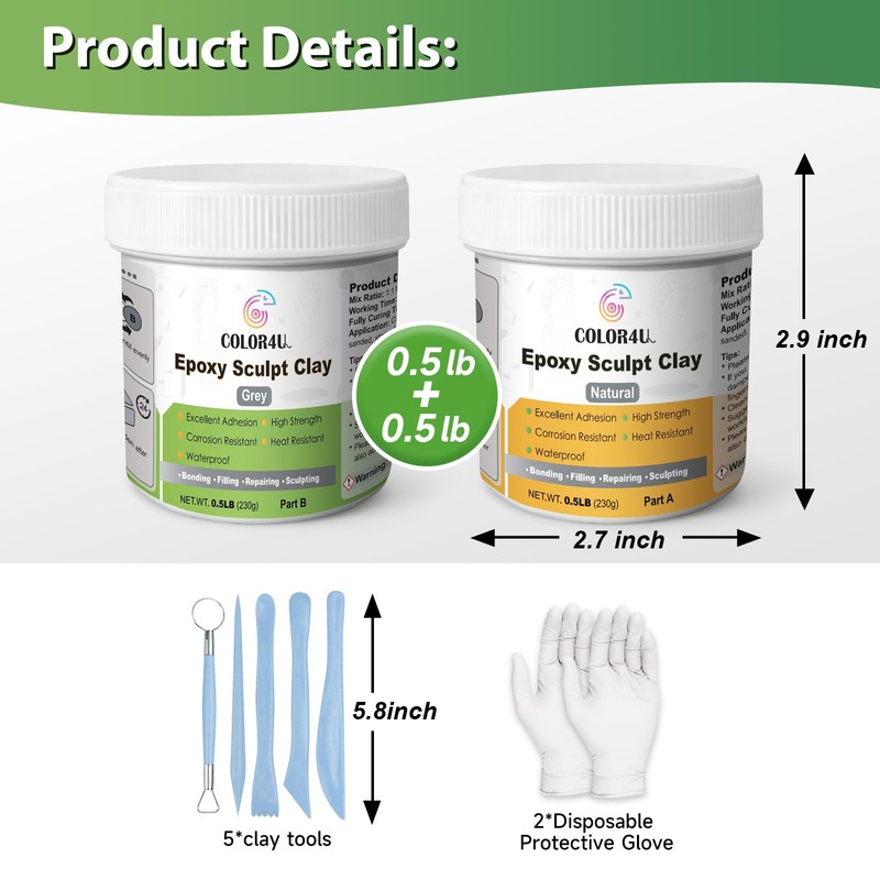 Epoxy Sculpt Clay, 1 Pound Natural Grey Epoxy Putty,2 Part