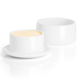 French Butter Crock with Lid for Countertop,Porcelain Butter Keeper with Waterline for Fresh Soft Butter without Refrigeration, White, Better Butter & Beyond