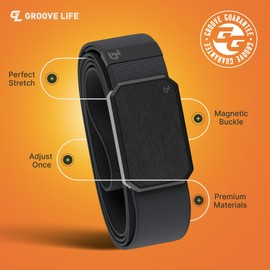 Groove Life Groove Belt Gun Metal/Stone - Men's Stretch Nylon Belt with Magnetic Aluminum Buckle, Lifetime Coverage - Large (37-40")
