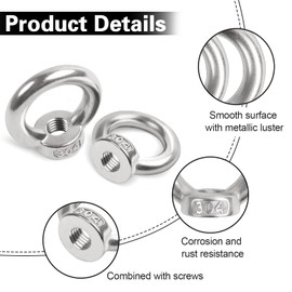 Pack of 5 Ring Nuts M4, Leryati 304 Stainless Steel Threaded Eyelet Nut, Ring Eyelets Eye Nuts Ring Nuts, Ring Bolts for Attaching Hanging Ornaments, Flower Pots, Swing Stands etc.