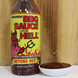 Habanero Spicy BBQ Sauce From Hell - 13 oz. - Premium Gourmet Spicy Hot Habanero Sauce for Chicken Wings and Ribs on the BBQ Grill – Warning - Try if you Dare!