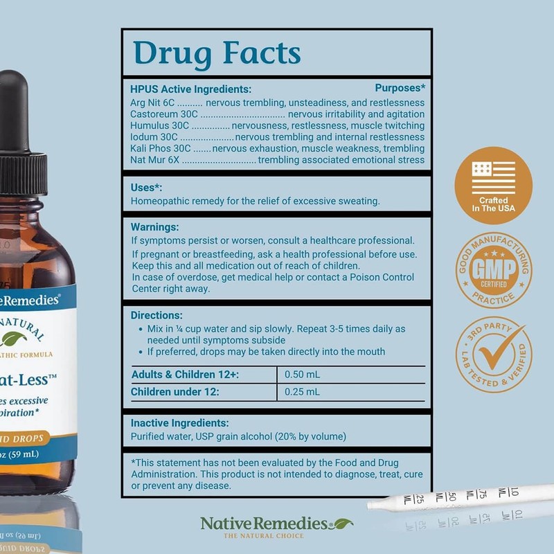 Native Remedies Sweat-Less - Natural Homeopathic Formula for Excessive Sweating,
