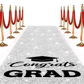Sliner Graduation Carpet Runner for Party 2ft x15ft Graduation Prom Decorations Glitter Runway Rug for Prom Party Decor Aisle Runner for Learned Scholar Graduation Ceremony(Glitter Silver)