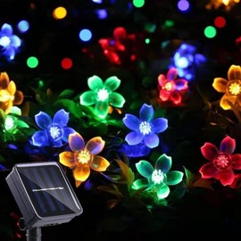 Guirnalda de Luces LED Exterior, Luces Solares para Outdoor Jardin Impermeabilización, 30LED Sakura de 6.5M, Cadena de Luz Decorativas Exterior Para Patio Jardin Arbol Navidad Boda (Colorido)