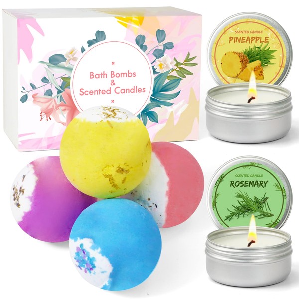 Bath Bombs, Bath Bombs for Women, Bath Bombs and Candles Set, Bath Bombs Candles Spa Set, Scented Candles and Bath Bombs, Bath Bombs for Birthday, Valentines Day Gifts