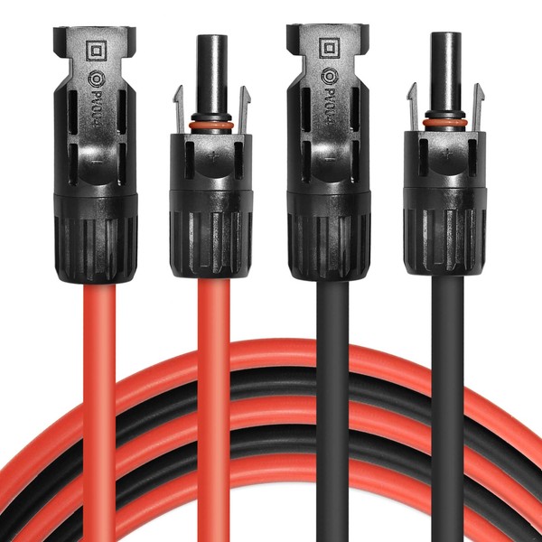 PHITUODA 5FT Black + Red 10AWG(6mm²) Solar Panel Extension Cable Wire, Solar Adaptor Cable with Female and Male Connector - Set of 2