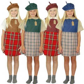 Charlie Crow WW2 Second World War Evacuee School Girl Costume for kids | 5-11 Years | Red, Green, Blue and Brown.