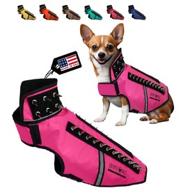 CoyoteVest SpikeVest Dog Harness Vest for Small Dogs, Reflective Dog Vest with Spikes to Shield Your pet from Coyotes, Raptor and Animal Attacks, Anti Hawk Vest, Made in USA (M-Pink)