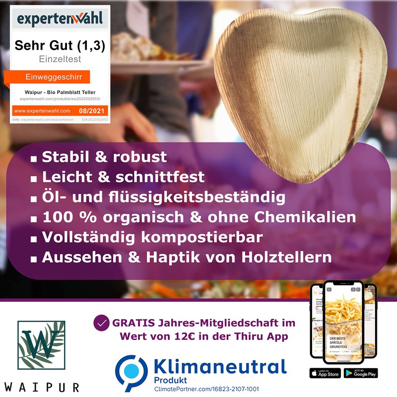 Waipur Organic Palm Leaf Plates - 25 Plates Heart 15