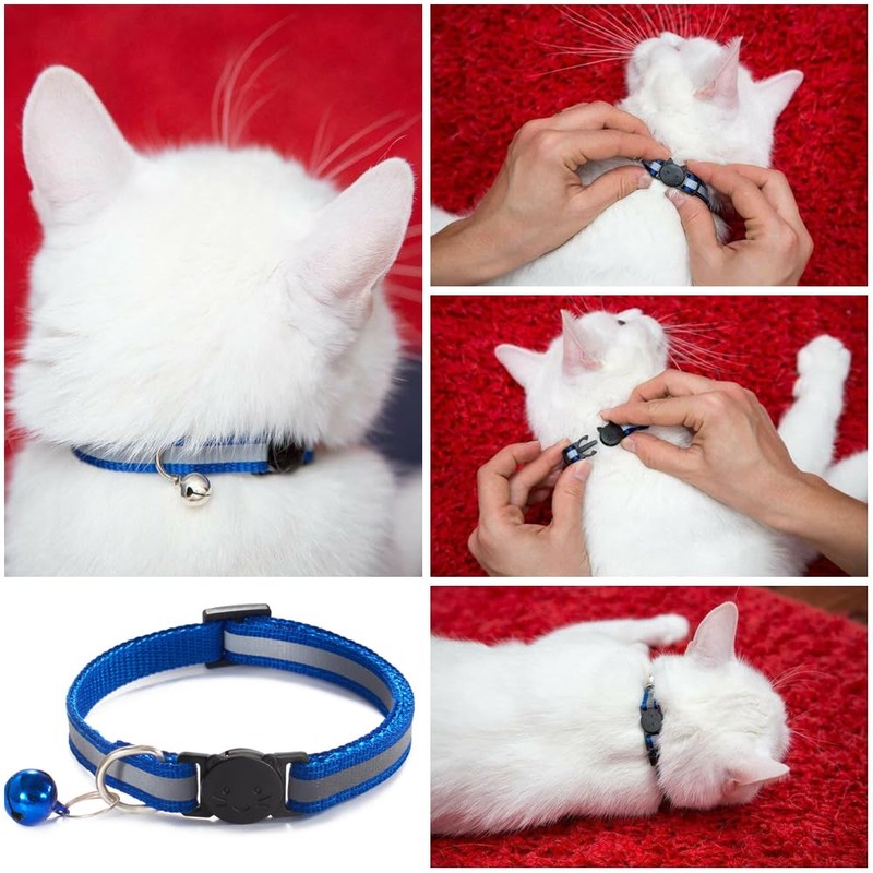 Cat Collar with Night Reflector, Safety Buckle, Safety Bell, Reflective,