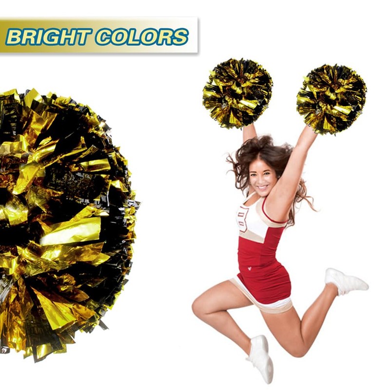 Lovecheer 2PCS Pom Poms Cheerleading Gold and Black Metallic Cheer