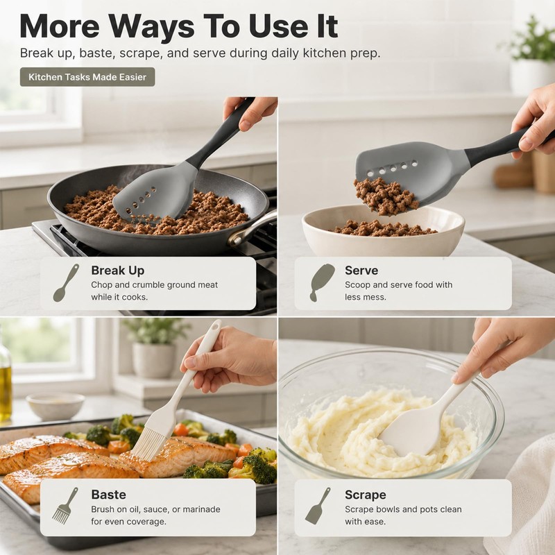 Meat Chopper Mincing Spatula, Silicone Ground Beef Masher with Drain