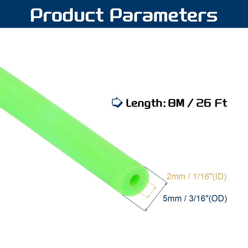 PATIKIL 26 Ft(8M) Fluorescent Green Latex Rubber Tubing, 1/16"(2mm) ID