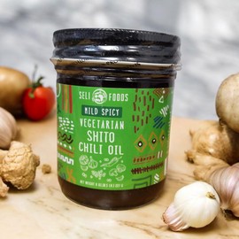 Vegetarian Shito sauce/Chili Oil/Delicious hot sauce enhanced with mushroom. Savory taste not sweet Fresh ingredients. All natural/It makes every meal taste better (8 oz, Mild Spicy)
