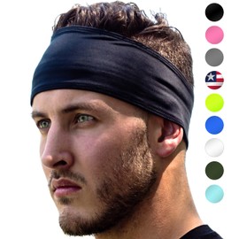 E Tronic Edge Headbands for Men, Women, Boys and Girls - Sweat Bands for Workout, Running,Basketball, Snowboarding - Quick-Drying, Non-Slip Sports Headband for Long Hair, Black