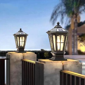 JHOTEC Solar Outdoor Post Lights,Outdoor Column Lights,Deck Lights,Solar Post Cap Lights,Solar lamp Post Light,with E26 IP54 Waterproof,Solar ＆ Hard Wired Dual Purpose (Solar, 17X9X6)