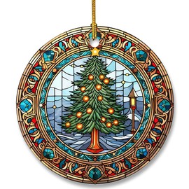 Stained Glass Patterns Christmas Tree Ceramic Ornament for Christmas Decorations, Christmas Ornament for Xmas Tree Decors, Ceramic Tree Ornament for Christmas Hanging Decorations