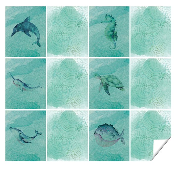 GRAZDesign Tile Stickers Bathroom Fish Tile Film for Bathroom Tiles Glossy Fish with Green Pattern