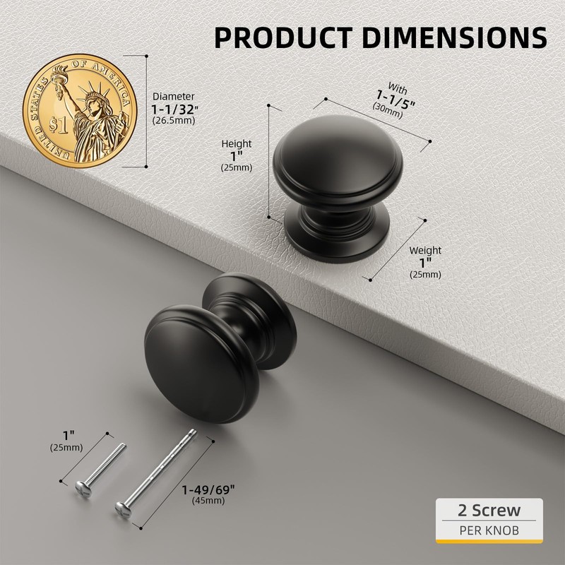 Goldenwarm 25 Pack Cabinet Knobs Black Cabinet Knobs Round Black