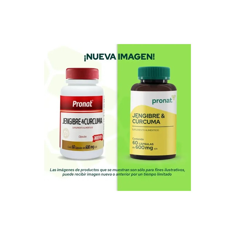 Suplemento Jengibre Curcuma (60 Caps) - Pronat Sabor Sin sabor