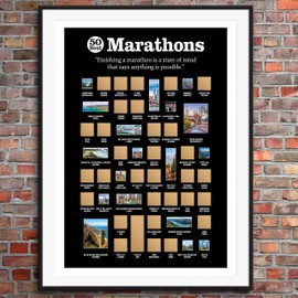 Marathon Scratch Off Poster - Bucket List of 50 Best Marathons in the USA - Running Gifts and Poster