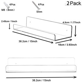 Cerpourt Cerpourt Acrylic Floating Wall Ledge Shelf, Clear Bathroom Storage Shelves Display,Acrylic 15" Invisible Bookshelf (2pack)