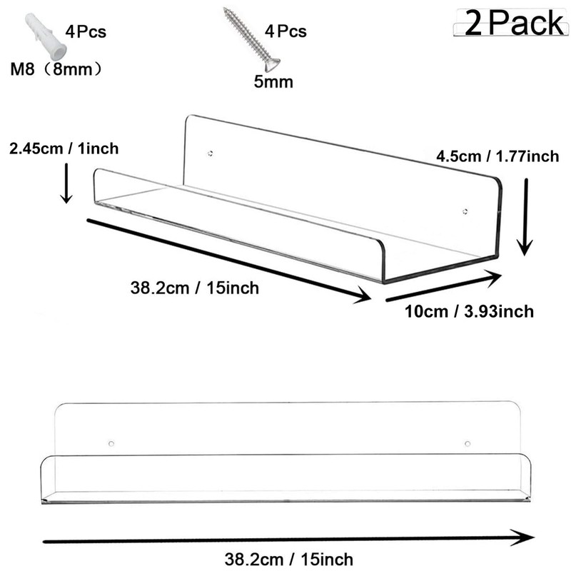 Cerpourt Cerpourt Acrylic Floating Wall Ledge Shelf, Clear Bathroom Storage