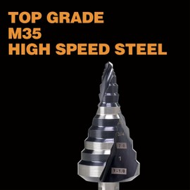 Jerax tools Heavy Duty M35 HSS 1/4 to 1-1/8 Inch Step Drill Bit with Double Flutes, Large High Speed Steel Step Bit for Stainless Steel, Metal, Wood
