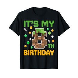 Birthday Boy It's My 8th Birthday Gamer Pixel Number T-Shirt