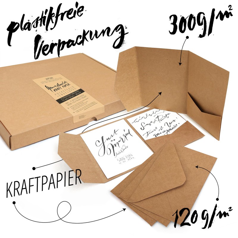 Japun - 25 Pocketfold Blank Kraft Paper Cards with Envelopes