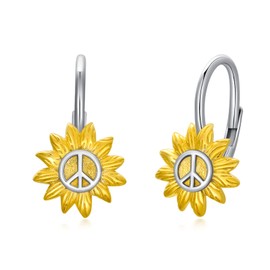 PROESS Sunflower Peace Sgin Earrings Sterling Silver Small Huggie Hoop Earrings Sunflower Jewelry Earrings for Women Girl